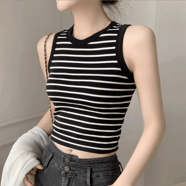 純棉條紋胸墊背心