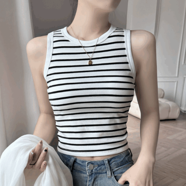 純棉條紋胸墊背心