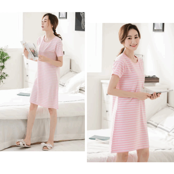 純棉條紋居家睡裙