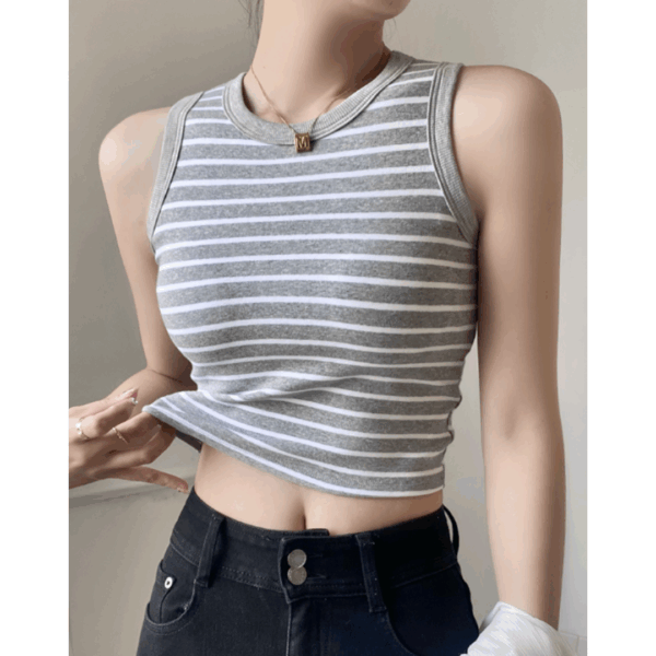 純棉條紋胸墊背心