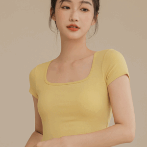 方領長版胸墊上衣