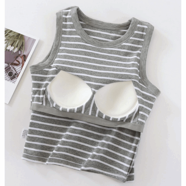 純棉條紋胸墊背心