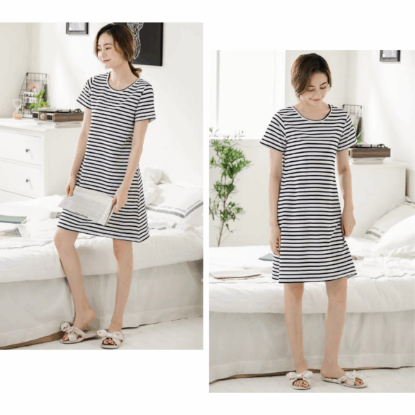 純棉條紋居家睡裙
