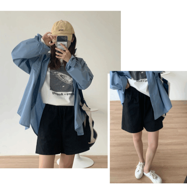 棉麻擴腿休閒短褲